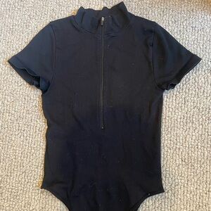 Black Short Sleeve Zip-Up Bodysuit